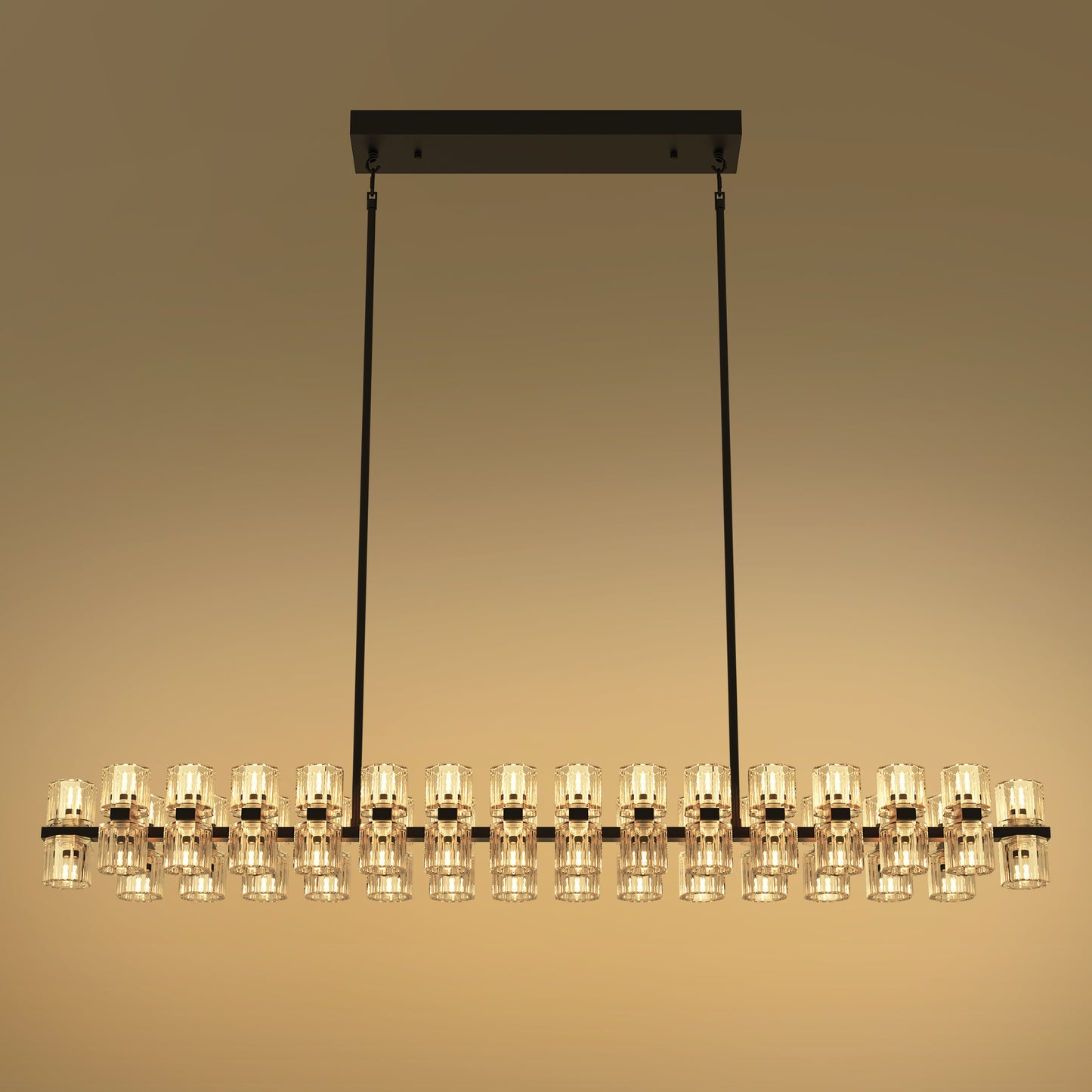 YANSUN 60-Light Chandelier Pendant Black Crystal Shades Warm 3000K with G4 Bulbs