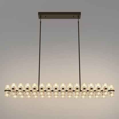 53 in. 60-Light Black Crystal Rectangular Chandelier for Large Living Room, Dining Room
