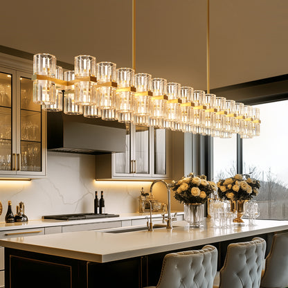 53 in. 60-Light Gold Crystal Rectangular Chandelier for Large Living Room, Dining Room