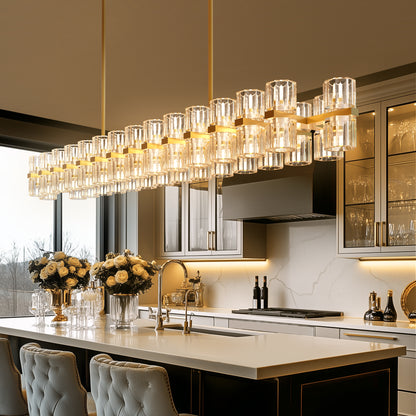 53 in. 60-Light Gold Crystal Rectangular Chandelier for Large Living Room, Dining Room