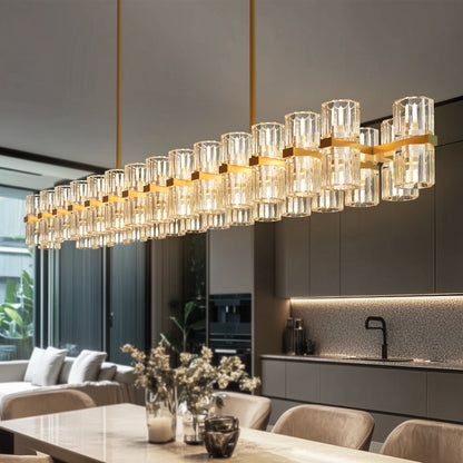 53 in. 60-Light Gold Crystal Rectangular Chandelier for Large Living Room, Dining Room