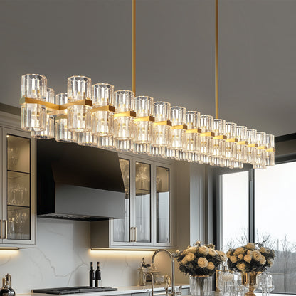 53 in. 60-Light Gold Crystal Rectangular Chandelier for Large Living Room, Dining Room