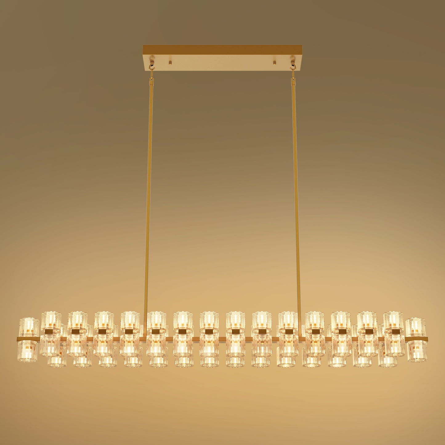 53 in. 60-Light Gold Crystal Rectangular Chandelier for Large Living Room, Dining Room