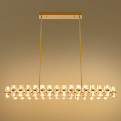 53 in. 60-Light Gold Crystal Rectangular Chandelier for Large Living Room, Dining Room