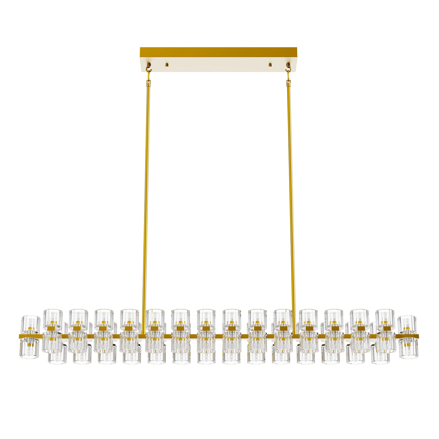 53 in. 60-Light Gold Crystal Rectangular Chandelier for Large Living Room, Dining Room