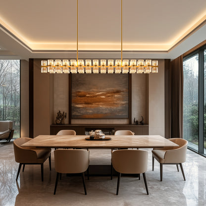 53 in. 60-Light Gold Crystal Rectangular Chandelier for Large Living Room, Dining Room