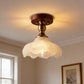 YANSUN 1-Light Vintage Semi-Flush Mount Ceiling Light Wood Grain Canopy Copper Finish with Glass Shade Ceiling Light Fixture with E26 Socket