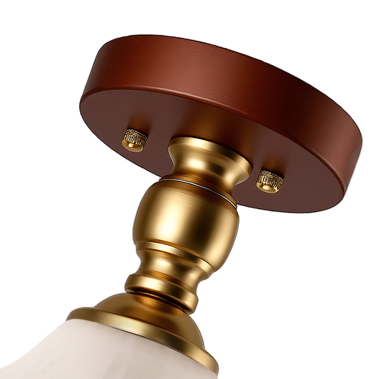 YANSUN 1-Light Vintage Semi-Flush Mount Ceiling Light Wood Grain Canopy Copper Finish with Glass Shade Ceiling Light Fixture with E26 Socket