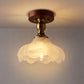 YANSUN 1-Light Vintage Semi-Flush Mount Ceiling Light Wood Grain Canopy Copper Finish with Glass Shade Ceiling Light Fixture with E26 Socket