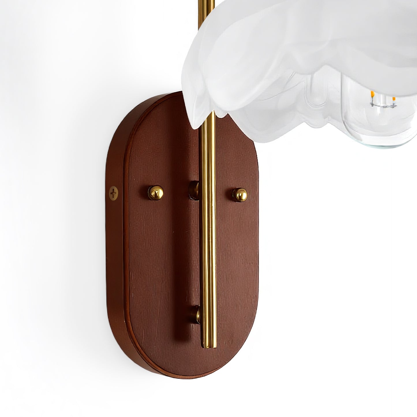 YANSUN 1-Light Vintage Wall Sconce Wood Grain Backplate Copper Finish Metal and Glass Indoor Wall Light with E26 Socket