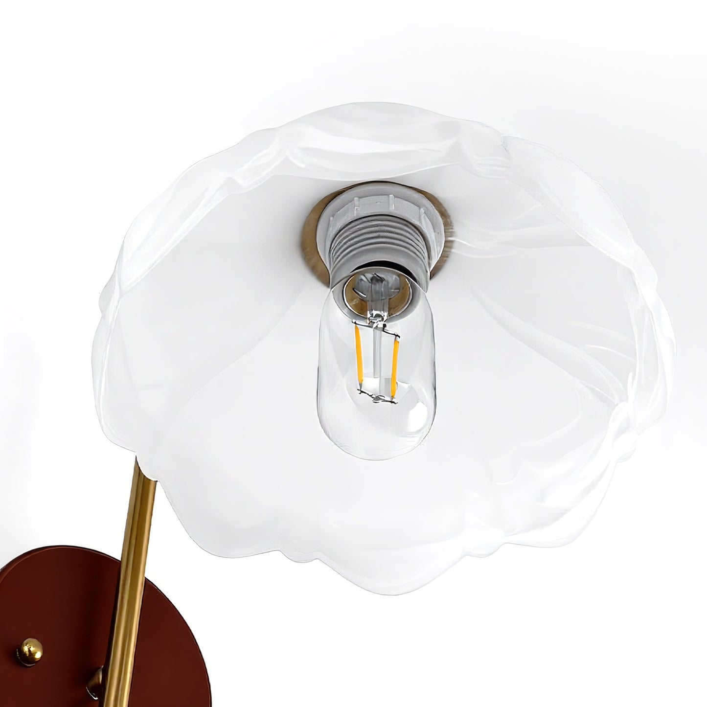 YANSUN 1-Light Vintage Wall Sconce Wood Grain Backplate Copper Finish Metal and Glass Indoor Wall Light with E26 Socket