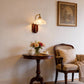 YANSUN 1-Light Vintage Wall Sconce Wood Grain Backplate Copper Finish Metal and Glass Indoor Wall Light with E26 Socket