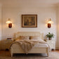 YANSUN 1-Light Vintage Wall Sconce Wood Grain Backplate Copper Finish Metal and Glass Indoor Wall Light with E26 Socket