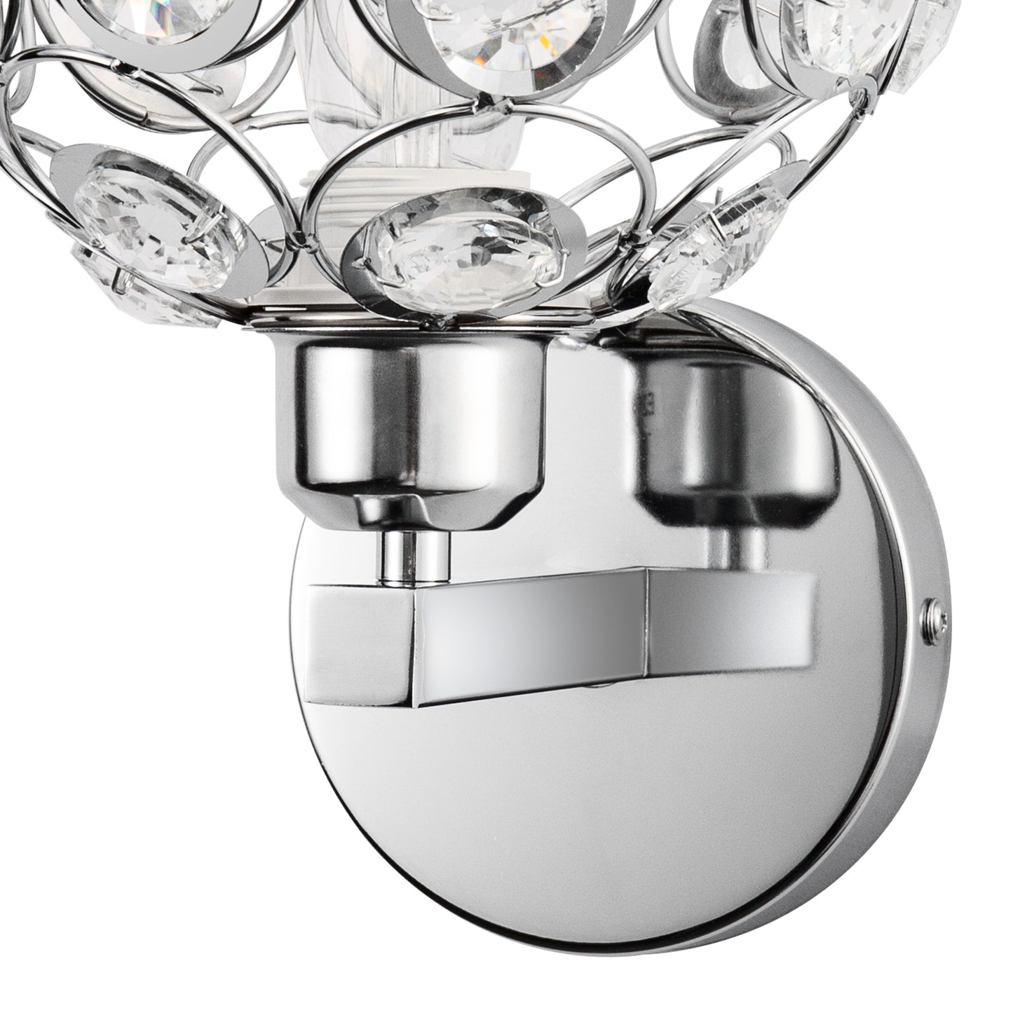 YANSUN Modern Crystal Round Wall Sconce E26 Indoor Wall Light Fixture Chrome Finish 1-Light Vanity Lamp