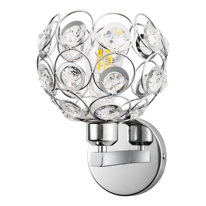 6.7 in. 1-Light Brushed Nickel Wall Sconce,with Crystal Dome Shade for Living Room Foyer