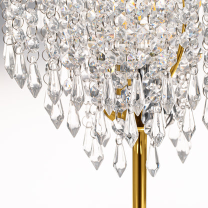 17 in. Gold LED Table Lamp Clear Crystal with 3-Way Dimmer Rotary Switch and Dual USB Charging Ports
