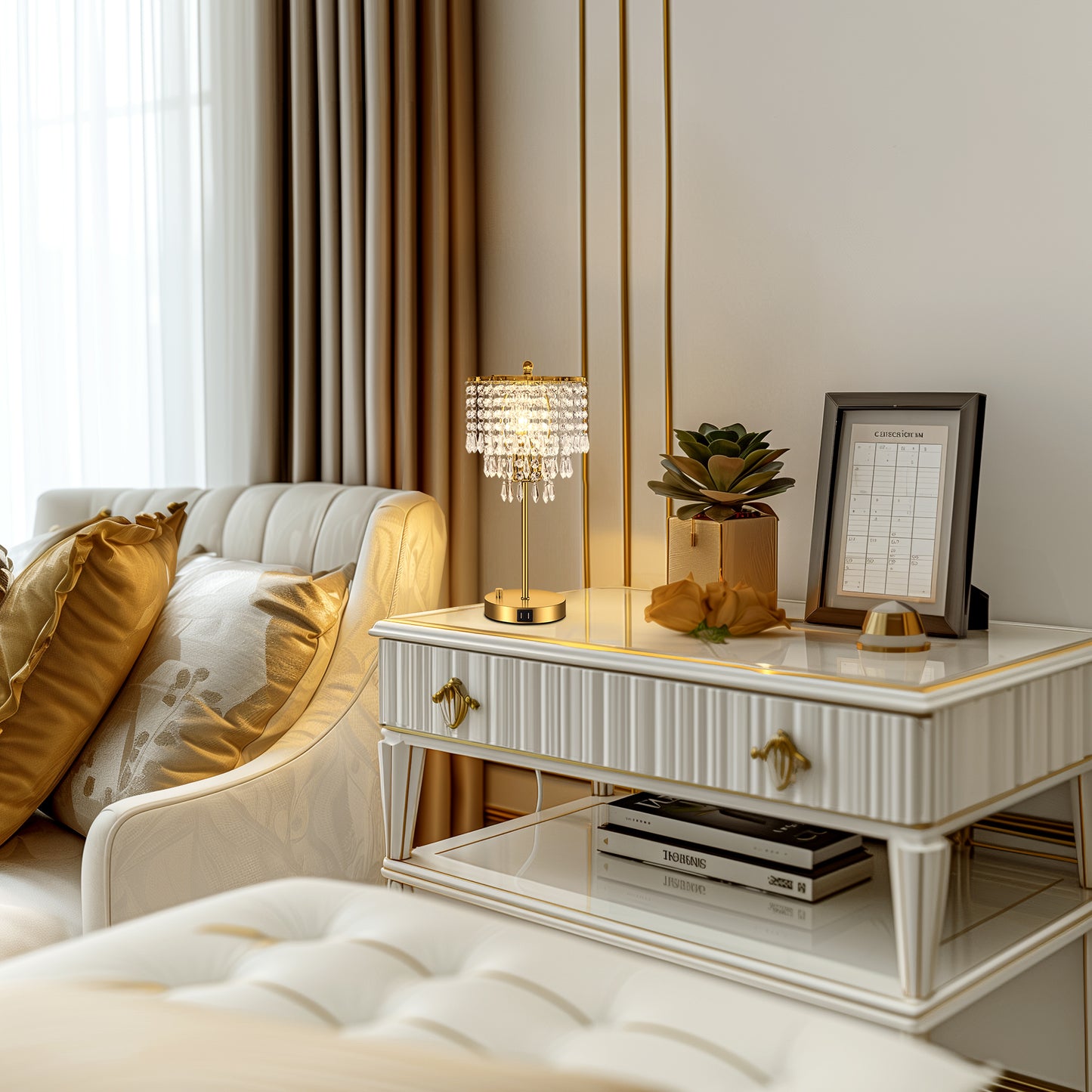 YANSUN 17 in. Crystal Dimmable Table Lamp with Dual USB Charging, Rotary Switch, and E26 for Bedroom(Light Bulbs Not Included)