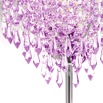 17 in. Chrome LED Integrated Table Lamp with Purple Crystal with 3-Way Dimmer Rotary Switch and Dual USB Charging Ports