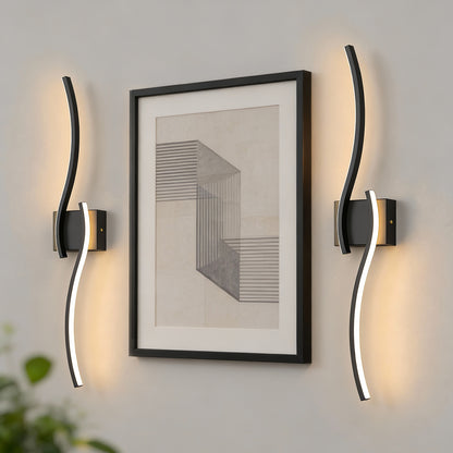 2-Pack 27.6 in. 2-Light Matte Black Integrated LED Vanity Light 5W Double Wave Design Indoor Wall Sconce with Timer