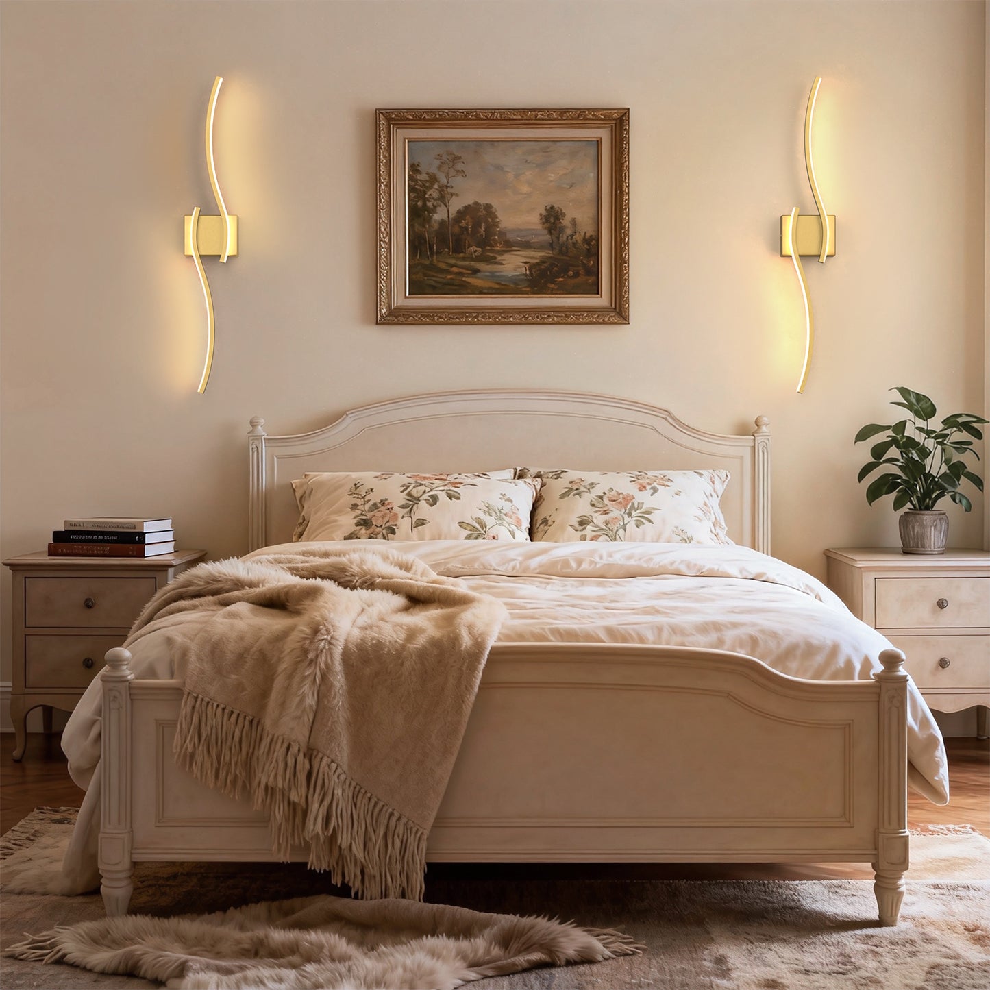 YANSUN 2-Pack 27.6 in. 2-Light Gold LED  Double Wave Design Vanity Light, 5-Watt Integrated LED Indoor Wall Sconce for Bedroom
