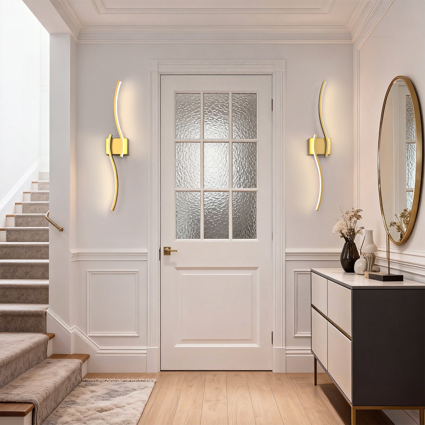 YANSUN 2-Pack 27.6 in. 2-Light Gold LED  Double Wave Design Vanity Light, 5-Watt Integrated LED Indoor Wall Sconce for Bedroom