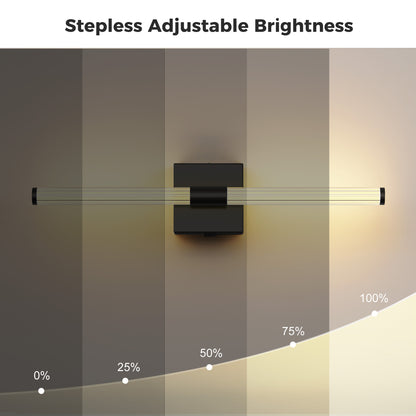 24 in. Black 1-Light LED Wall Sconce Set, Wireless Rechargeable Vanity Light Bar for Bedroom and Bathroom 2 Pack