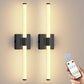 24 in. Black 1-Light LED Wall Sconce Set, Wireless Rechargeable Vanity Light Bar for Bedroom and Bathroom 2 Pack