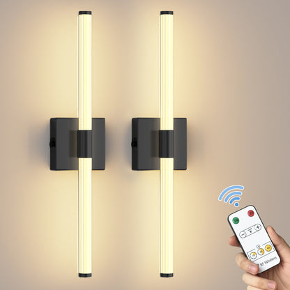 24 in. Black 1-Light LED Wall Sconce Set, Wireless Rechargeable Vanity Light Bar for Bedroom and Bathroom 2 Pack