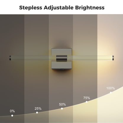 24 in. Nickel 1-Light LED Wall Sconce Set, Wireless Rechargeable Vanity Light Bar for Bedroom and Bathroom