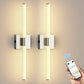24 in. Nickel 1-Light LED Wall Sconce Set, Wireless Rechargeable Vanity Light Bar for Bedroom and Bathroom