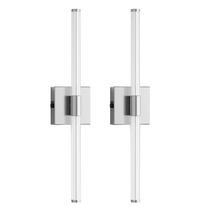 24 in. Nickel 1-Light LED Wall Sconce Set, Wireless Rechargeable Vanity Light Bar for Bedroom and Bathroom
