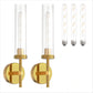 YANSUN 2-Pack Cylinder Copper Wall Sconce Remote Control Remote Timer Dimmable Wall Light with Clear Glass for Living Room