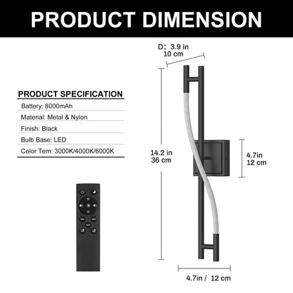 24.8 in. 1 Light Black Powder-Coated LED Vanity Light Bar with White Woven LED Tape and Remote Control