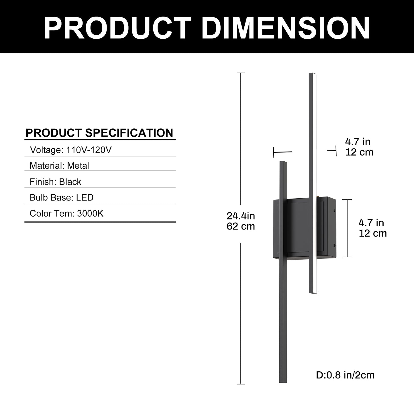 YANSUN Set of 2 Staggered Dual-Bar Wall Sconces, Linear Indoor Wall Light in Matte Black