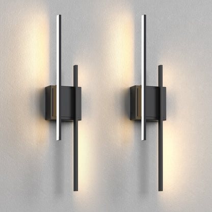 YANSUN Set of 2 Staggered Dual-Bar Wall Sconces, Linear Indoor Wall Light in Matte Black