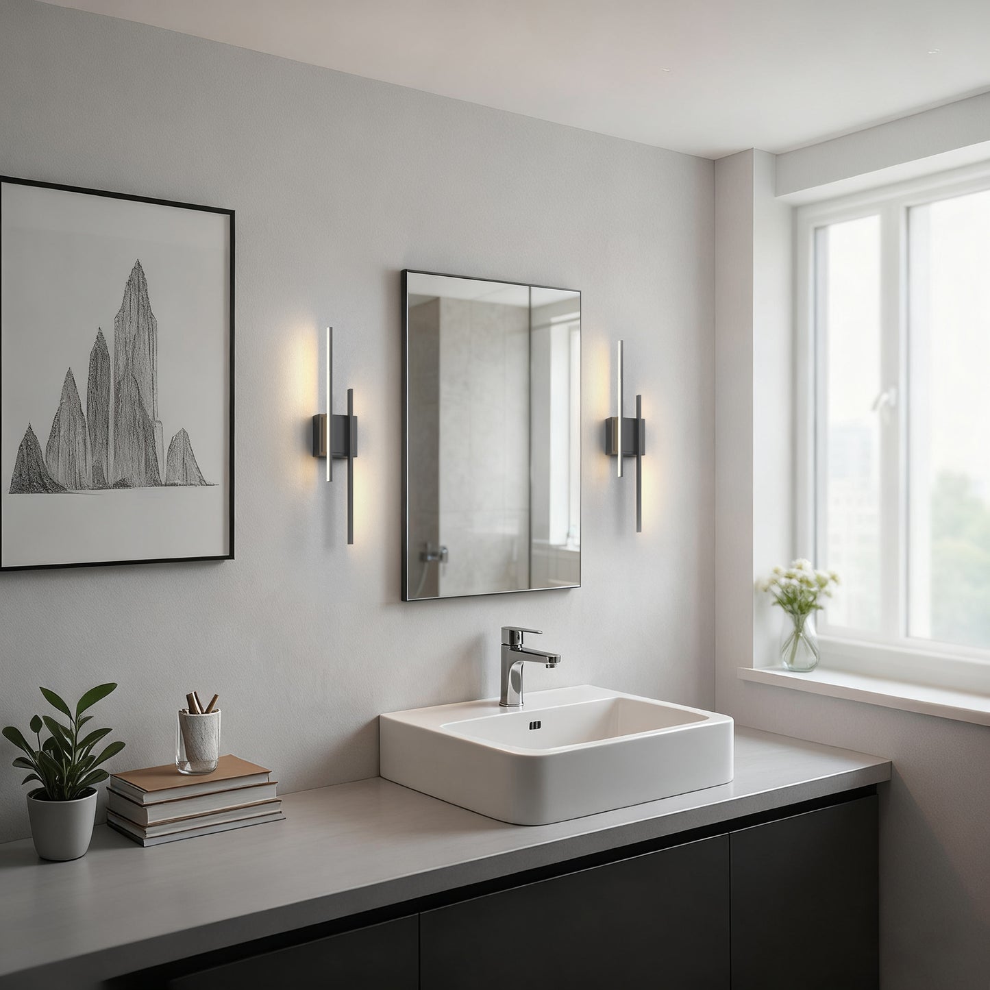 YANSUN Set of 2 Staggered Dual-Bar Wall Sconces, Linear Indoor Wall Light in Matte Black