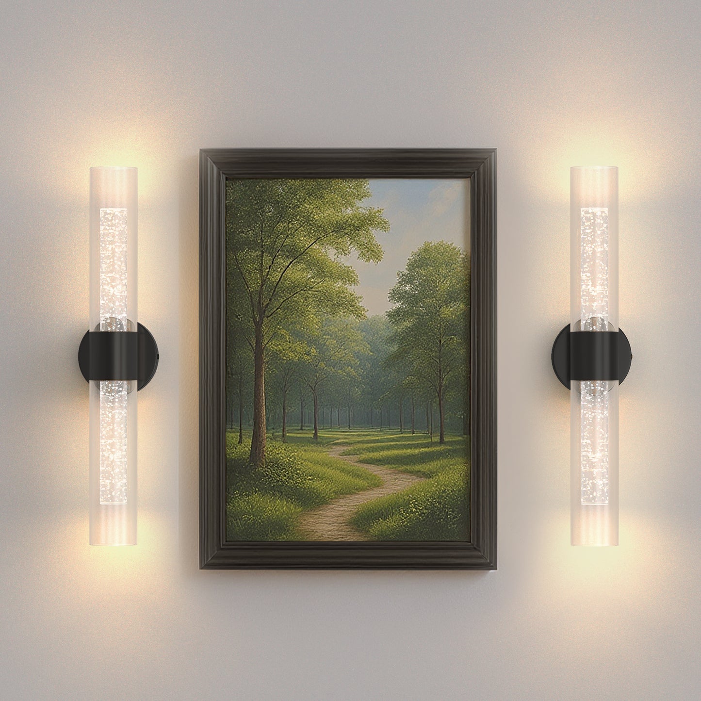 YANSUN Pair of Bubble Acrylic Cylinder Wall Lights, Modern Indoor Sconce in Matte Black (21.7in)