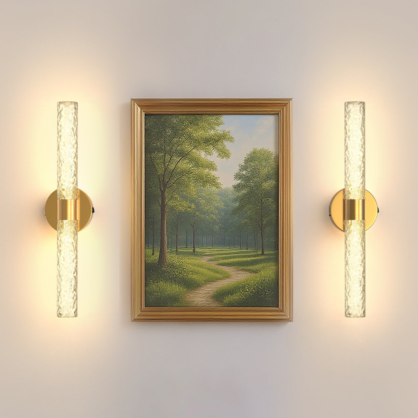 YANSUN Set of 2 Stone Texture Glass Wall Sconces, Modern Bar Indoor Wall Light in Brushed Copper (21.3in)