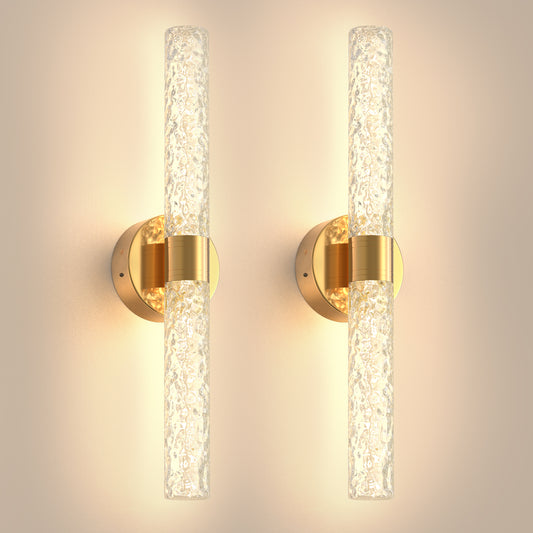 YANSUN Set of 2 Stone Texture Glass Wall Sconces, Modern Bar Indoor Wall Light in Brushed Copper (21.3in)
