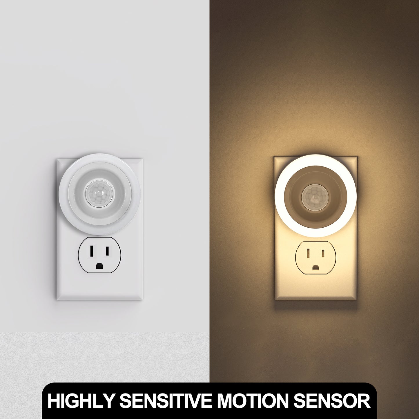 YANSUN 2-Pack 0.6W Plug-In Motion Sensor Night Light, White, 3000K LED, Non-Dimmable