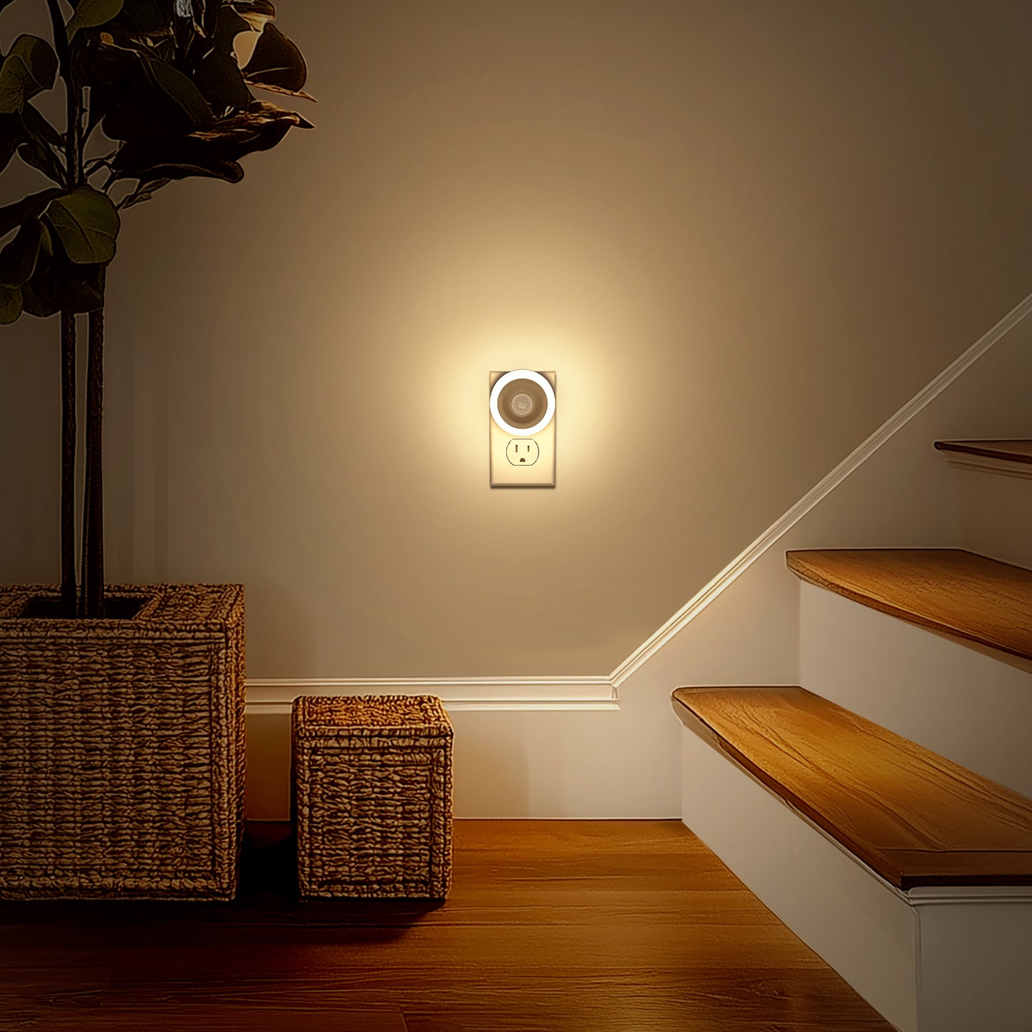 YANSUN 2-Pack 0.6W Plug-In Motion Sensor Night Light, White, 3000K LED, Non-Dimmable
