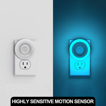 YANSUN 0.6W Plug-in Motion Sensor Integrated LED Night Light, White, Ice Blue, 2-Pack