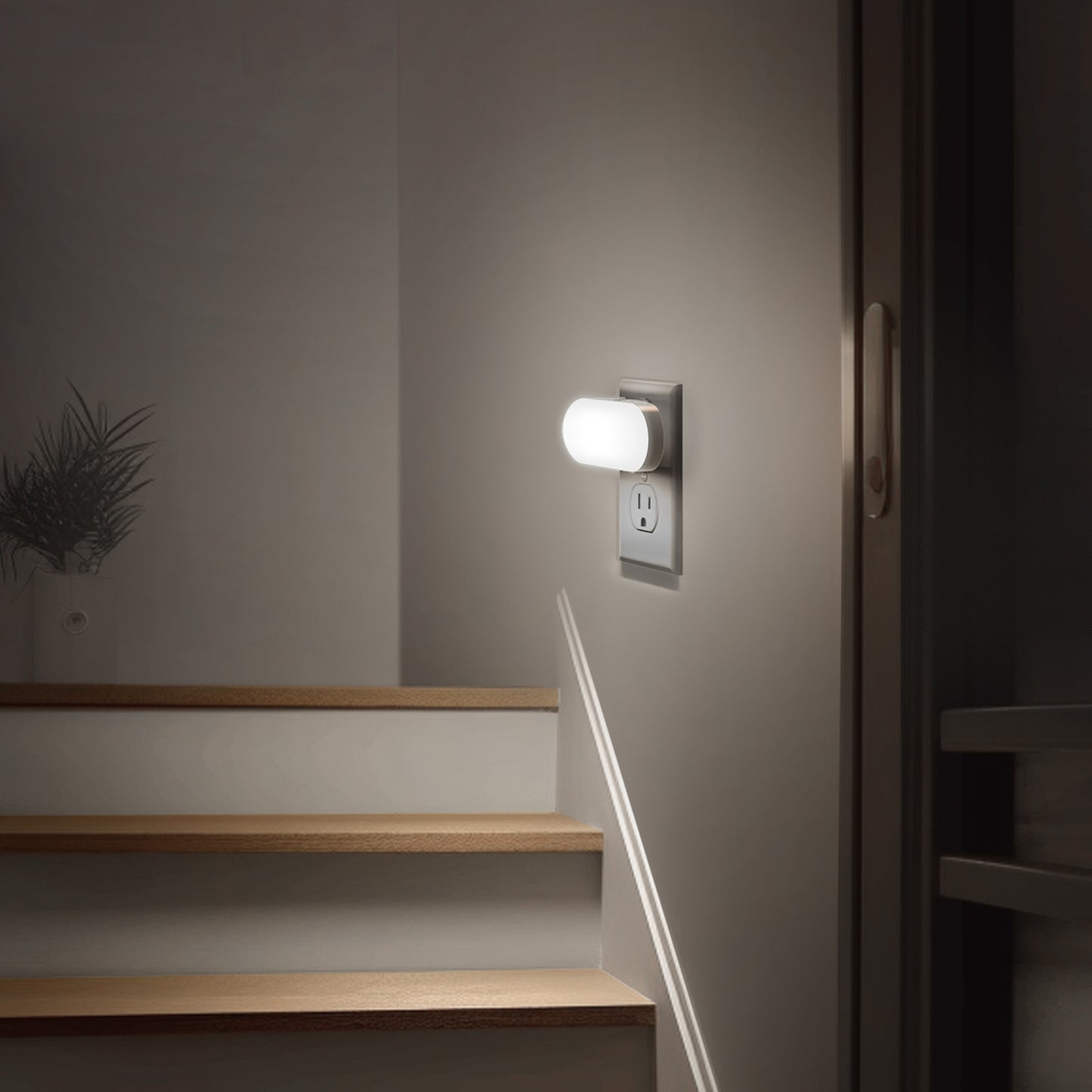 YANSUN 1W Light Sensor/Dusk to Dawn Integrated LED Night Light, Adjustable Blue Glow, White, Plug-in, 2-Pack