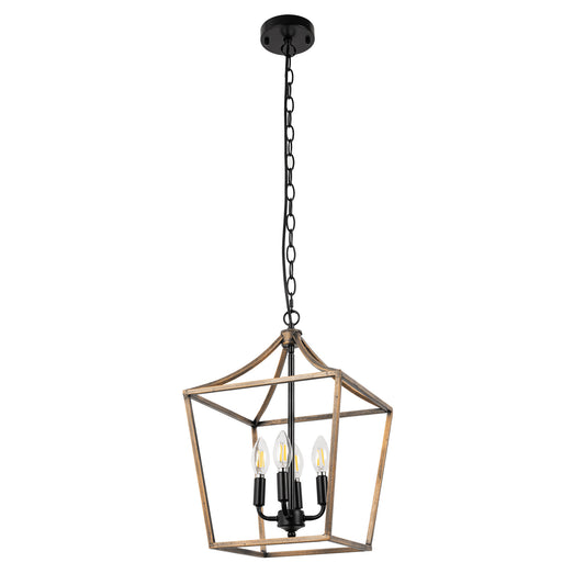 YANSUN 4-Light 60-Watt Wood Grain Chandelier Mini Pendant Light with No Glass Shade