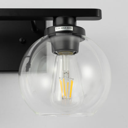 YANSUN 2-Light Bathroom Vanity Light Matte Black Wall Sconce with Open Globe Glass Shades E26 Modern Mirror Light Fixture