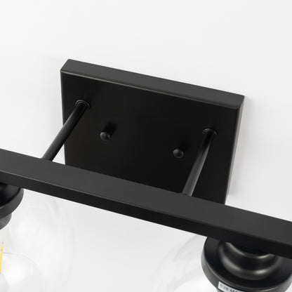 16 in. 2-Light Industrial Matte Black Bathroom Vanity Light, Open Globe Clear Glass Wall Sconce
