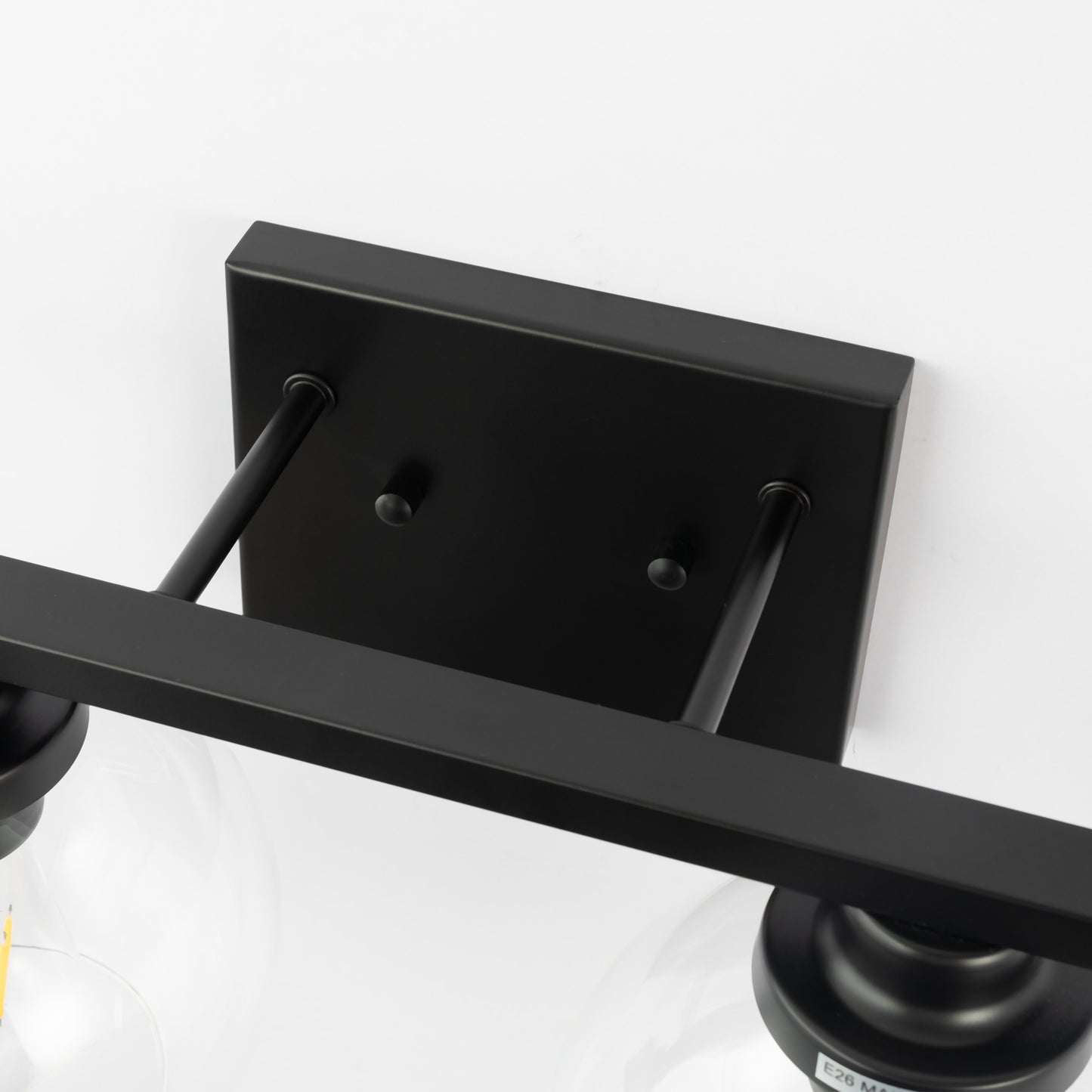 YANSUN 2-Light Bathroom Vanity Light Matte Black Wall Sconce with Open Globe Glass Shades E26 Modern Mirror Light Fixture