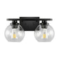 16 in. 2-Light Industrial Matte Black Bathroom Vanity Light, Open Globe Clear Glass Wall Sconce