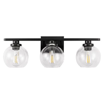 Elegant 25 in. 3-Light Matte Black Bathroom Vanity Light, Modern Farmhouse Wall Sconce with Open Globe Glass Shades
