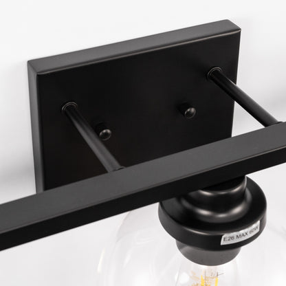 YANSUN 25 in. 3-Light Matte Black Vanity Light, Modern Farmhouse Wall Sconce with Open Globe Glass Shades for Bathroom